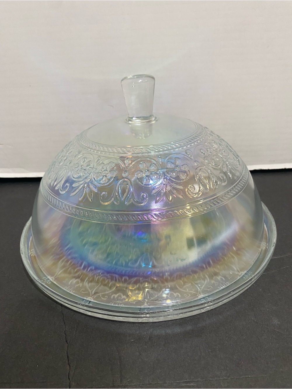 Vintage Indiana Glass Rainbow Garden Iridescent Cake Plate & Dome Set
